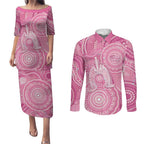 50 Years Deadly NAIDOC Week 2026 Personalised Couples Matching Puletasi and Long Sleeve Button Shirt Dhari Pink Indigenous Art