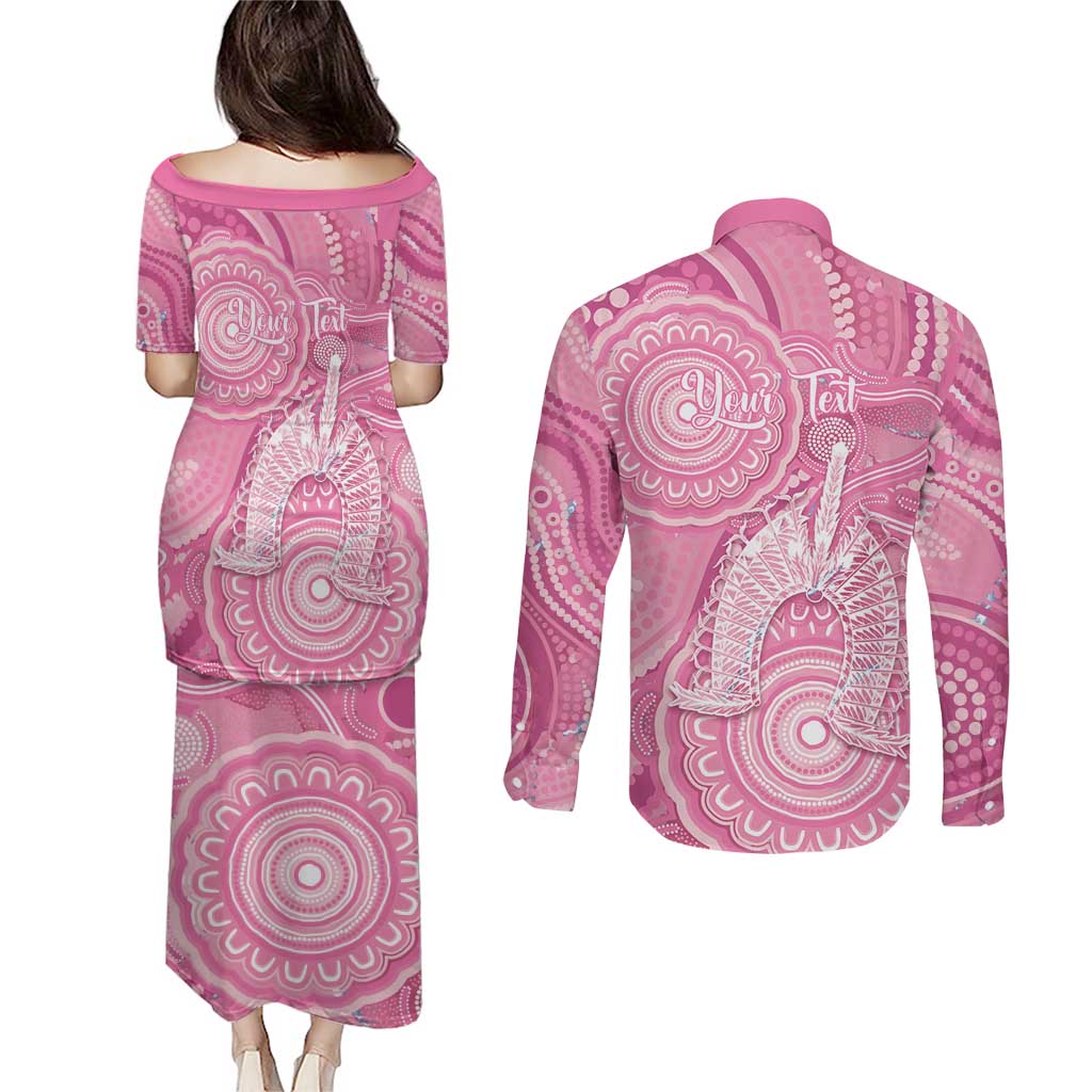 50 Years Deadly NAIDOC Week 2026 Personalised Couples Matching Puletasi and Long Sleeve Button Shirt Dhari Pink Indigenous Art