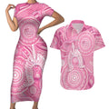 50 Years Deadly NAIDOC Week 2026 Personalised Couples Matching Short Sleeve Bodycon Dress and Hawaiian Shirt Dhari Pink Indigenous Art