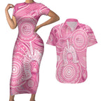 50 Years Deadly NAIDOC Week 2026 Personalised Couples Matching Short Sleeve Bodycon Dress and Hawaiian Shirt Dhari Pink Indigenous Art