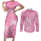50 Years Deadly NAIDOC Week 2026 Personalised Couples Matching Short Sleeve Bodycon Dress and Long Sleeve Button Shirt Dhari Pink Indigenous Art