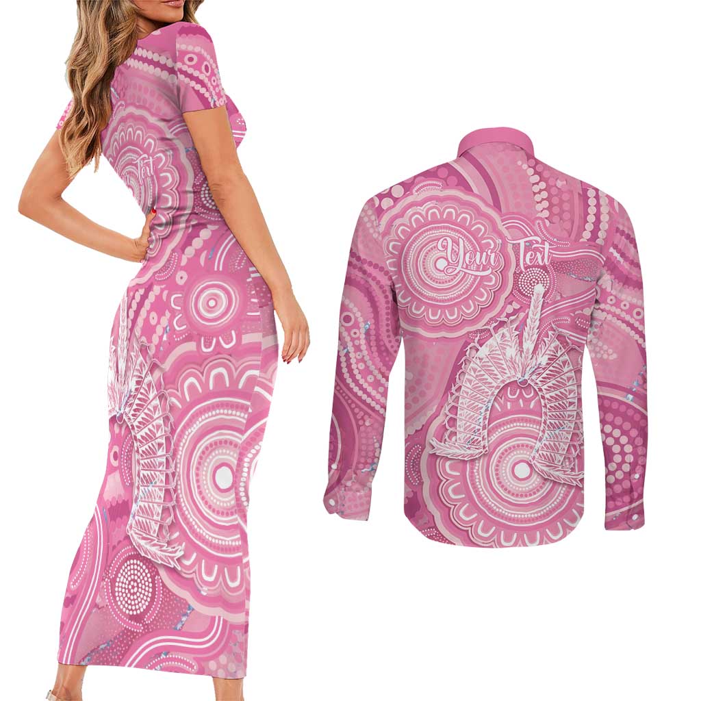 50 Years Deadly NAIDOC Week 2026 Personalised Couples Matching Short Sleeve Bodycon Dress and Long Sleeve Button Shirt Dhari Pink Indigenous Art