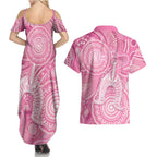 50 Years Deadly NAIDOC Week 2026 Personalised Couples Matching Summer Maxi Dress and Hawaiian Shirt Dhari Pink Indigenous Art