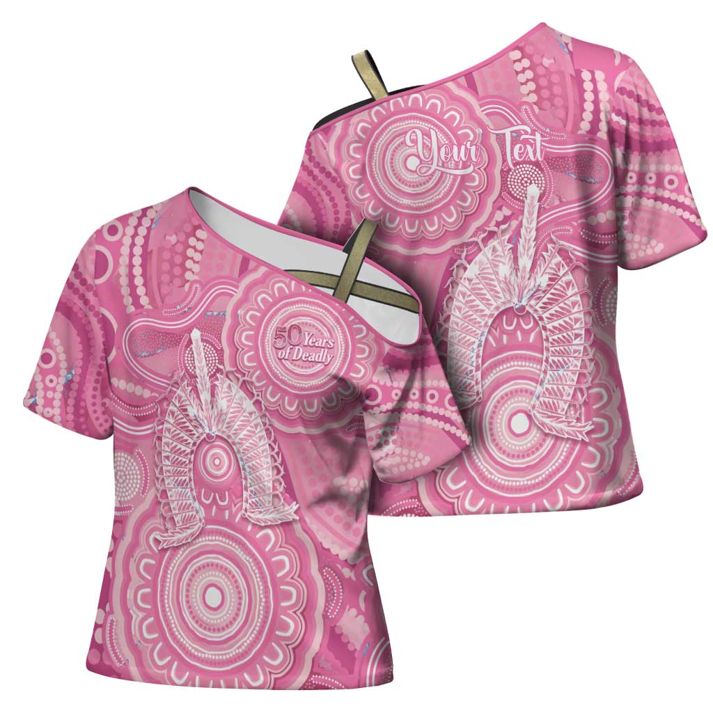 50 Years Deadly NAIDOC Week 2026 Personalised Cross Shoulder Shirt Dhari Pink Indigenous Art
