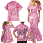 50 Years Deadly NAIDOC Week 2026 Personalised Family Matching Mermaid Dress and Hawaiian Shirt Dhari Pink Indigenous Art