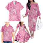 50 Years Deadly NAIDOC Week 2026 Personalised Family Matching Off The Shoulder Long Sleeve Dress and Hawaiian Shirt Dhari Pink Indigenous Art