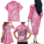 50 Years Deadly NAIDOC Week 2026 Personalised Family Matching Off The Shoulder Long Sleeve Dress and Hawaiian Shirt Dhari Pink Indigenous Art