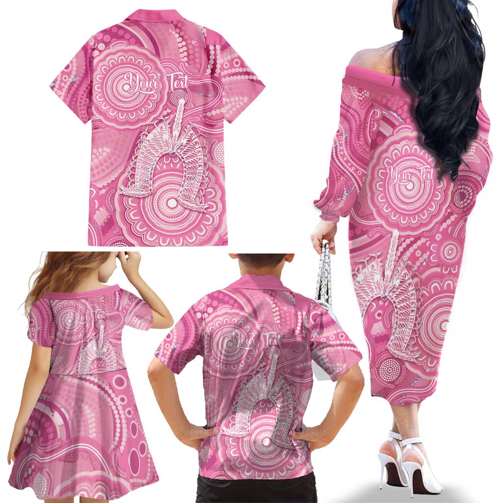 50 Years Deadly NAIDOC Week 2026 Personalised Family Matching Off The Shoulder Long Sleeve Dress and Hawaiian Shirt Dhari Pink Indigenous Art
