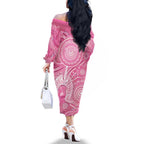 50 Years Deadly NAIDOC Week 2026 Personalised Family Matching Off The Shoulder Long Sleeve Dress and Hawaiian Shirt Dhari Pink Indigenous Art