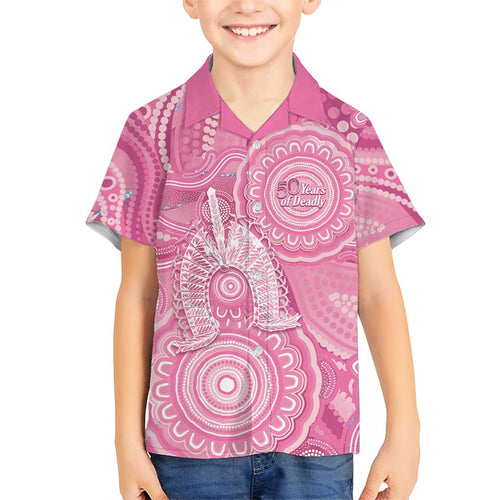 50 Years Deadly NAIDOC Week 2026 Personalised Family Matching Off The Shoulder Long Sleeve Dress and Hawaiian Shirt Dhari Pink Indigenous Art