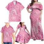 50 Years Deadly NAIDOC Week 2026 Personalised Family Matching Off Shoulder Maxi Dress and Hawaiian Shirt Dhari Pink Indigenous Art