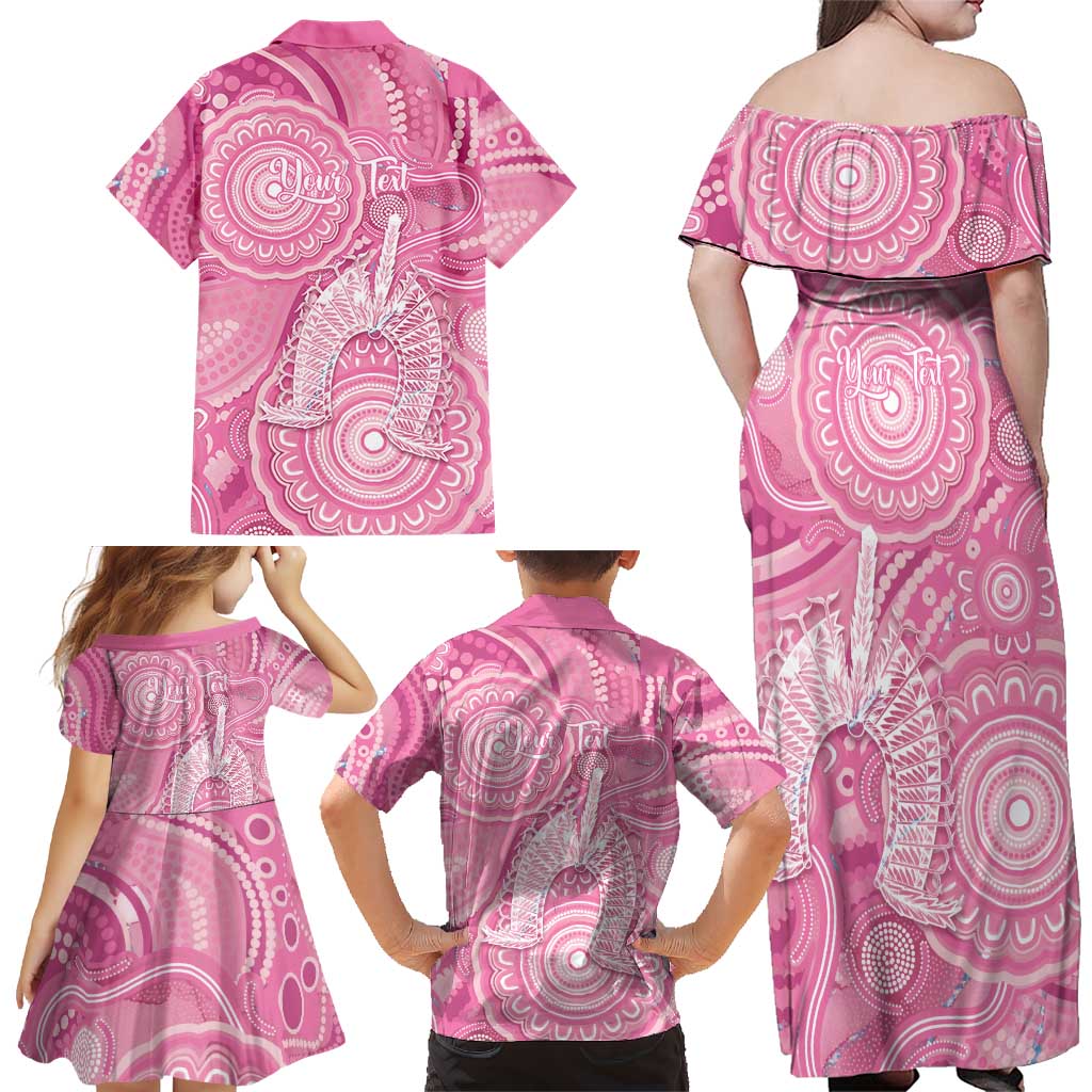 50 Years Deadly NAIDOC Week 2026 Personalised Family Matching Off Shoulder Maxi Dress and Hawaiian Shirt Dhari Pink Indigenous Art