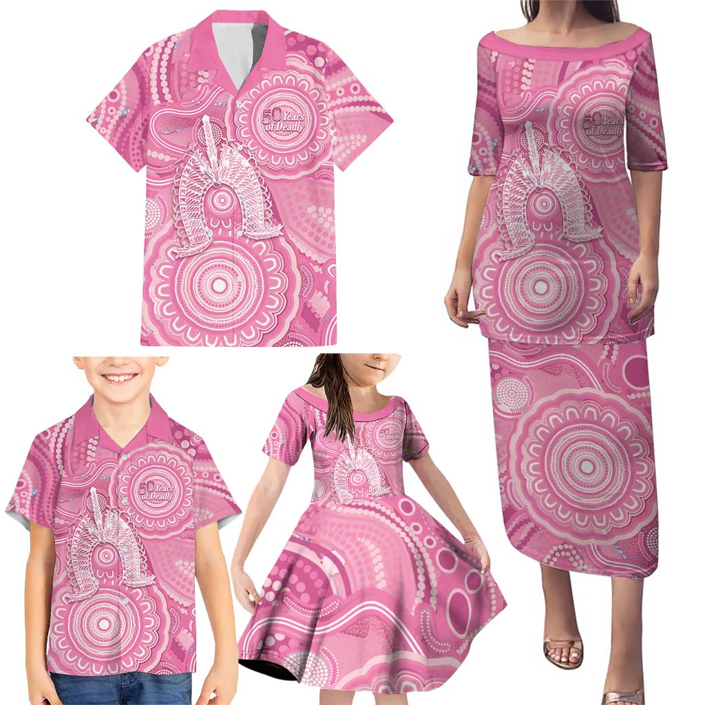 50 Years Deadly NAIDOC Week 2026 Personalised Family Matching Puletasi and Hawaiian Shirt Dhari Pink Indigenous Art