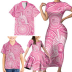50 Years Deadly NAIDOC Week 2026 Personalised Family Matching Short Sleeve Bodycon Dress and Hawaiian Shirt Dhari Pink Indigenous Art