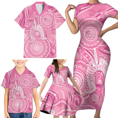 50 Years Deadly NAIDOC Week 2026 Personalised Family Matching Short Sleeve Bodycon Dress and Hawaiian Shirt Dhari Pink Indigenous Art