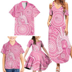 50 Years Deadly NAIDOC Week 2026 Personalised Family Matching Summer Maxi Dress and Hawaiian Shirt Dhari Pink Indigenous Art