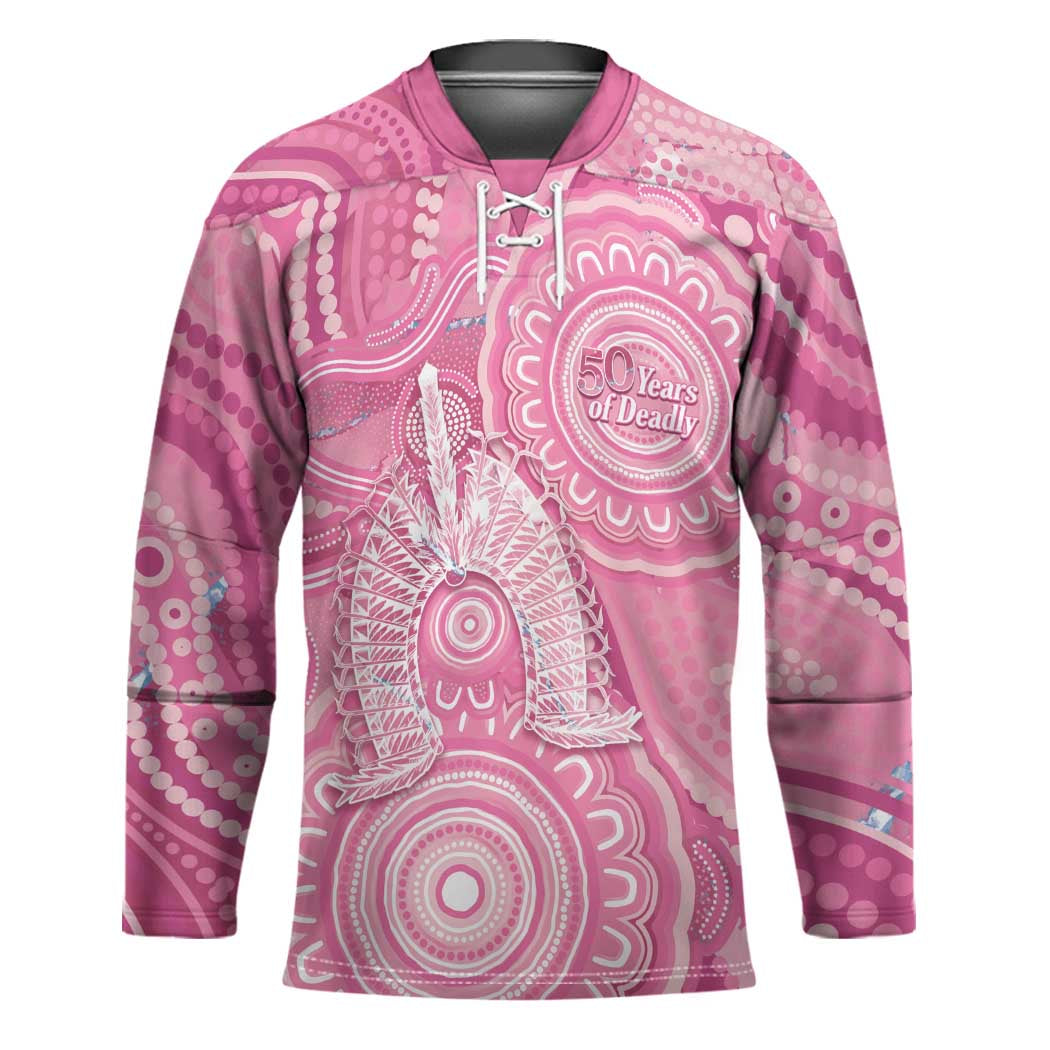 50 Years Deadly NAIDOC Week 2026 Personalised Hockey Jersey Dhari Pink Indigenous Art