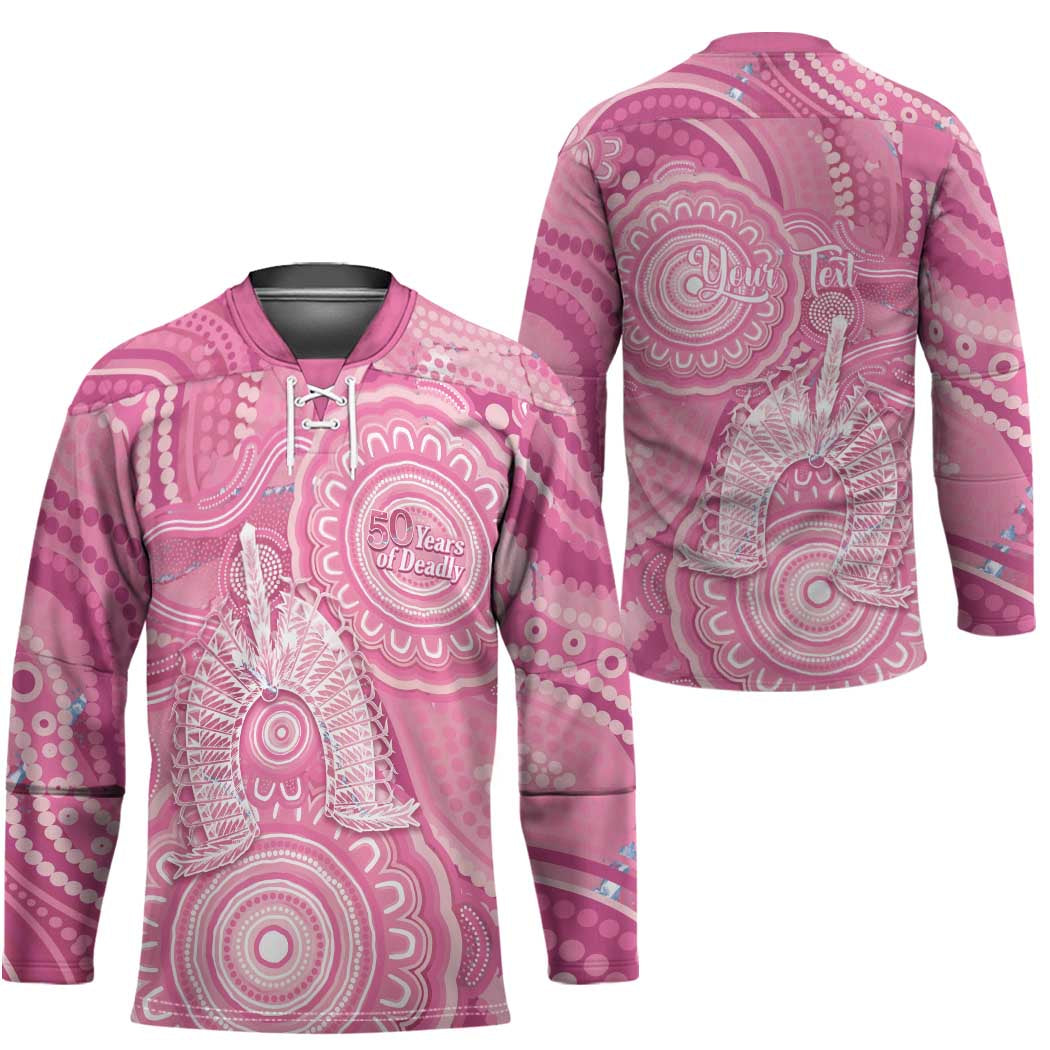 50 Years Deadly NAIDOC Week 2026 Personalised Hockey Jersey Dhari Pink Indigenous Art