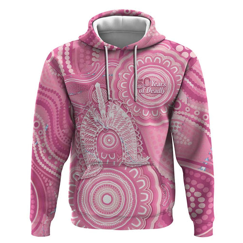 50 Years Deadly NAIDOC Week 2026 Personalised Hoodie Dhari Pink Indigenous Art