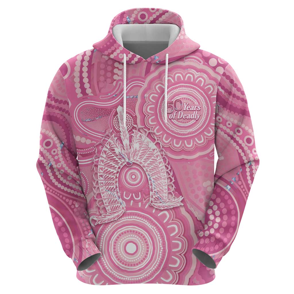 50 Years Deadly NAIDOC Week 2026 Personalised Hoodie Dhari Pink Indigenous Art