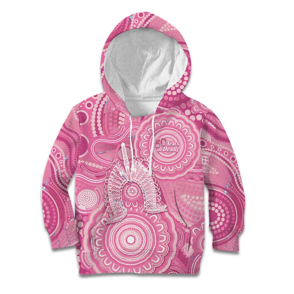 50 Years Deadly NAIDOC Week 2026 Personalised Kid Hoodie Dhari Pink Indigenous Art