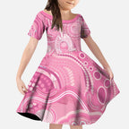 50 Years Deadly NAIDOC Week 2026 Personalised Kid Short Sleeve Dress Dhari Pink Indigenous Art
