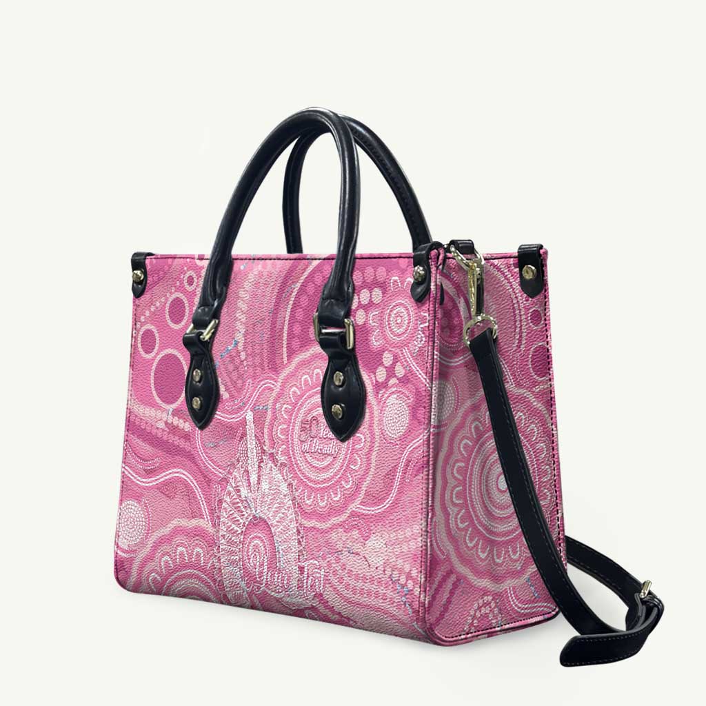 50 Years Deadly NAIDOC Week 2026 Personalised Leather Bag Dhari Pink Indigenous Art