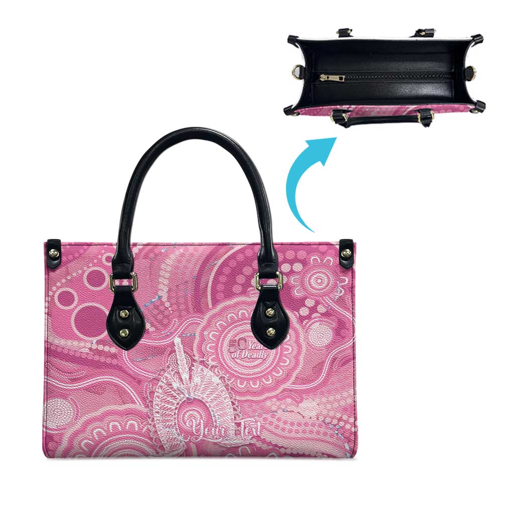 50 Years Deadly NAIDOC Week 2026 Personalised Leather Bag Dhari Pink Indigenous Art