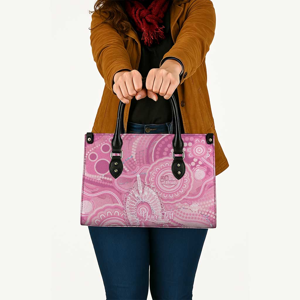50 Years Deadly NAIDOC Week 2026 Personalised Leather Bag Dhari Pink Indigenous Art