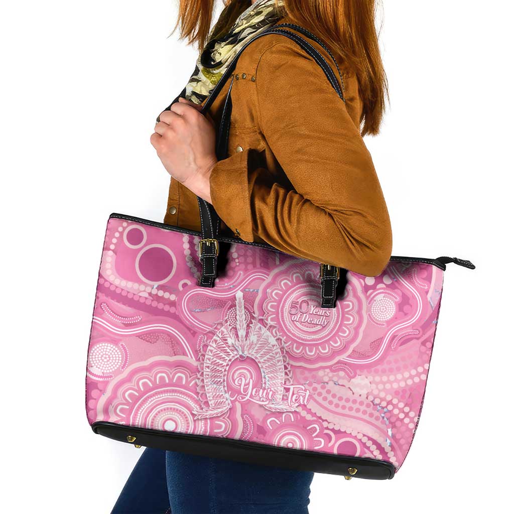50 Years Deadly NAIDOC Week 2026 Personalised Leather Tote Bag Dhari Pink Indigenous Art