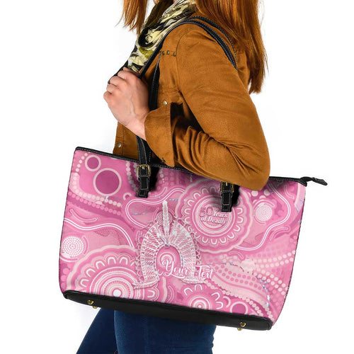 50 Years Deadly NAIDOC Week 2026 Personalised Leather Tote Bag Dhari Pink Indigenous Art