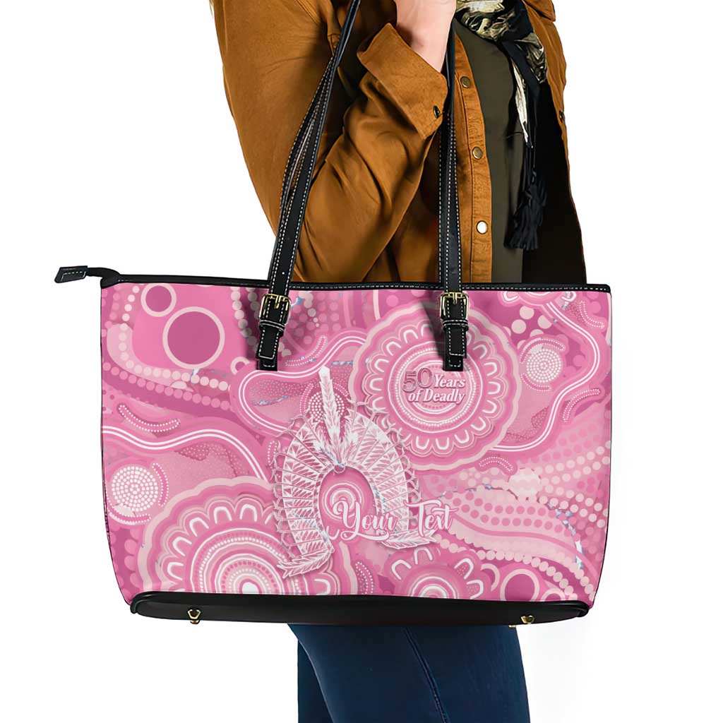 50 Years Deadly NAIDOC Week 2026 Personalised Leather Tote Bag Dhari Pink Indigenous Art