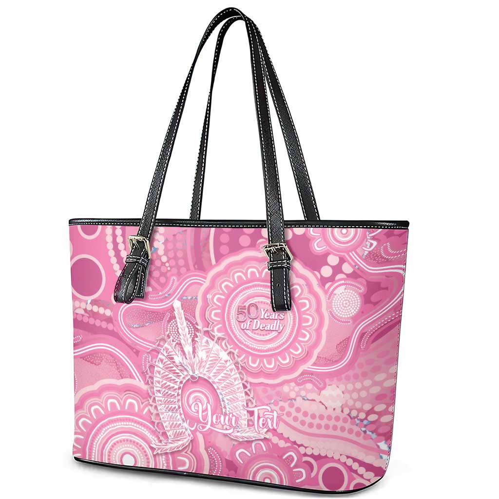 50 Years Deadly NAIDOC Week 2026 Personalised Leather Tote Bag Dhari Pink Indigenous Art