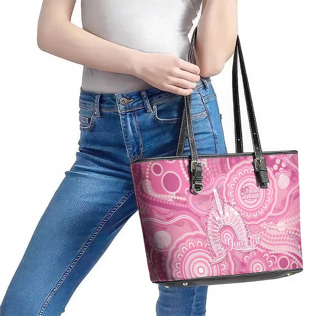 50 Years Deadly NAIDOC Week 2026 Personalised Leather Tote Bag Dhari Pink Indigenous Art