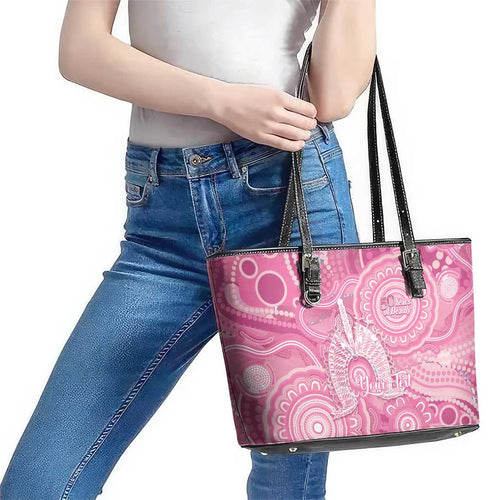 50 Years Deadly NAIDOC Week 2026 Personalised Leather Tote Bag Dhari Pink Indigenous Art