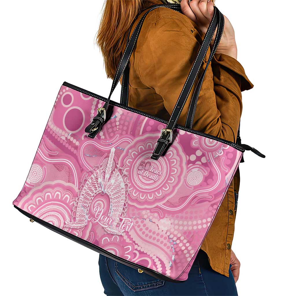 50 Years Deadly NAIDOC Week 2026 Personalised Leather Tote Bag Dhari Pink Indigenous Art