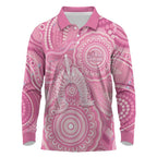 50 Years Deadly NAIDOC Week 2026 Personalised Long Sleeve Polo Shirt Dhari Pink Indigenous Art
