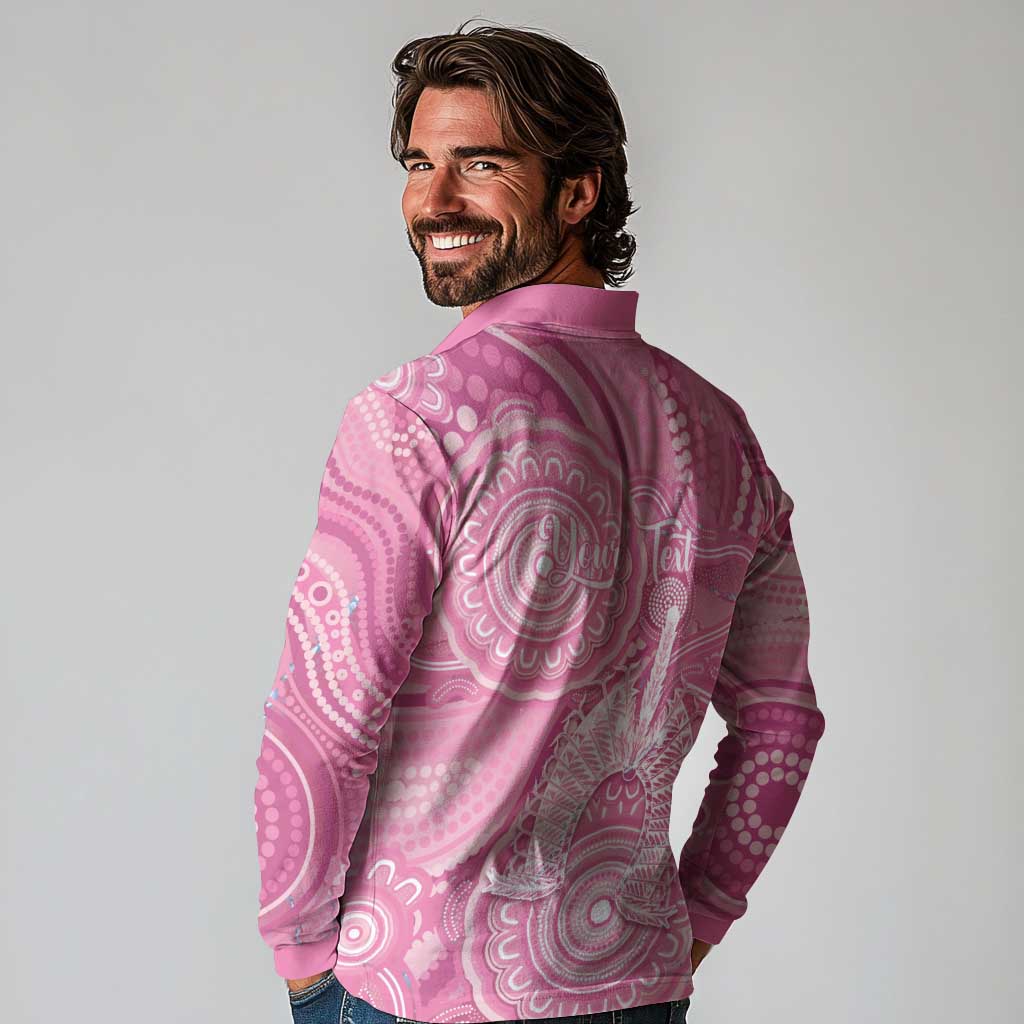 50 Years Deadly NAIDOC Week 2026 Personalised Long Sleeve Polo Shirt Dhari Pink Indigenous Art
