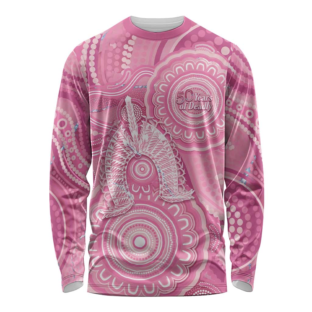 50 Years Deadly NAIDOC Week 2026 Personalised Long Sleeve Shirt Dhari Pink Indigenous Art