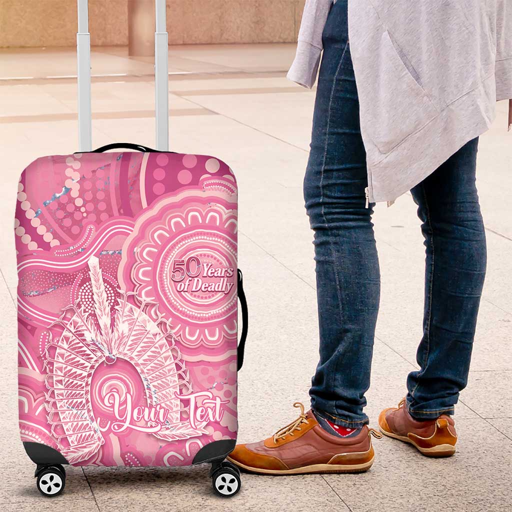50 Years Deadly NAIDOC Week 2026 Personalised Luggage Cover Dhari Pink Indigenous Art