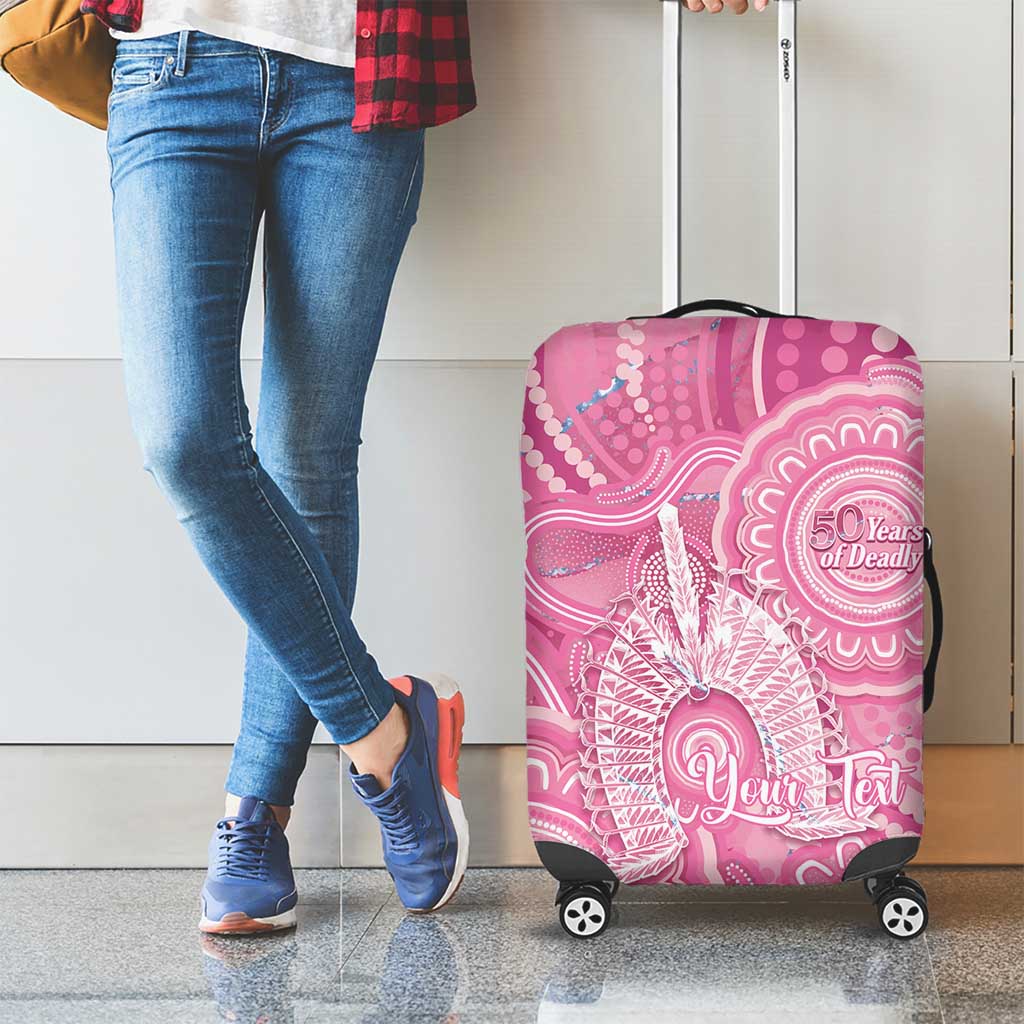 50 Years Deadly NAIDOC Week 2026 Personalised Luggage Cover Dhari Pink Indigenous Art