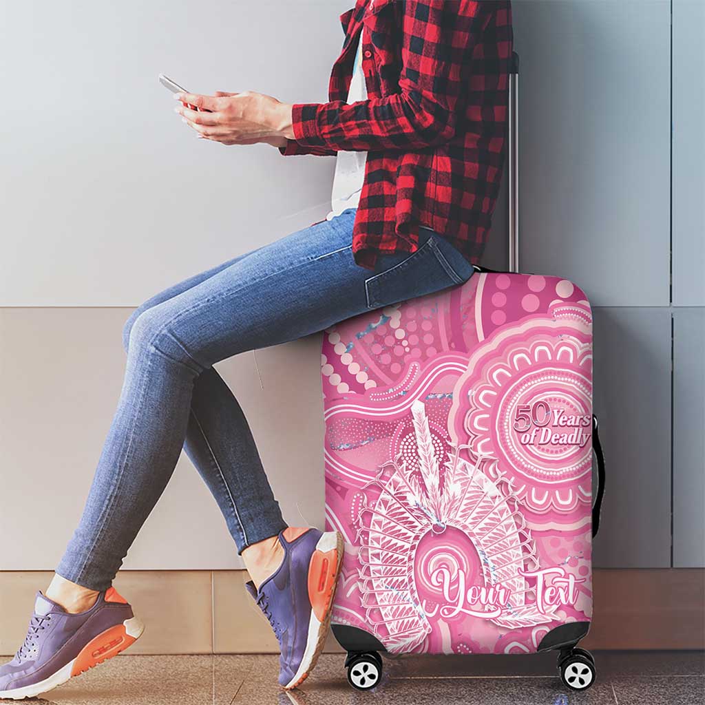 50 Years Deadly NAIDOC Week 2026 Personalised Luggage Cover Dhari Pink Indigenous Art