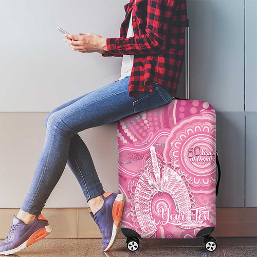 50 Years Deadly NAIDOC Week 2026 Personalised Luggage Cover Dhari Pink Indigenous Art