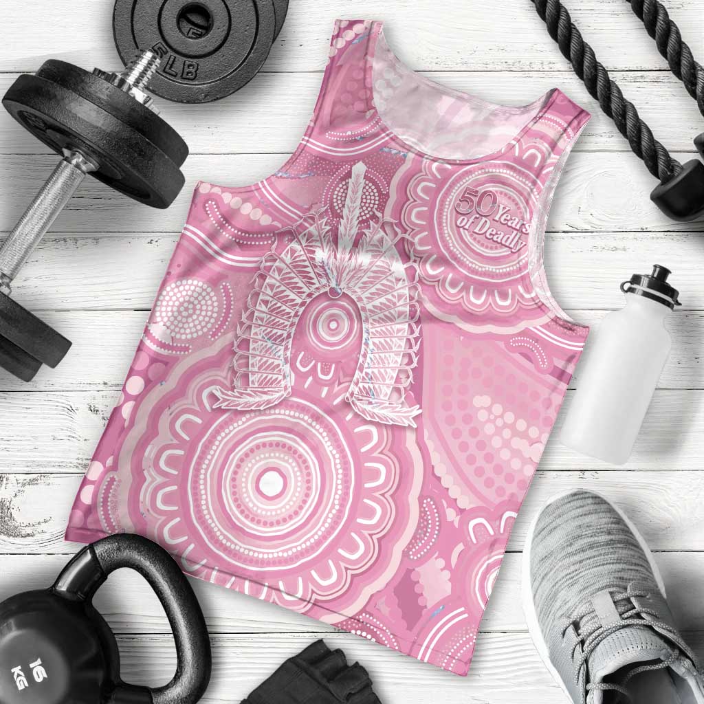 50 Years Deadly NAIDOC Week 2026 Personalised Men Tank Top Dhari Pink Indigenous Art
