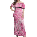50 Years Deadly NAIDOC Week 2026 Personalised Off Shoulder Maxi Dress Dhari Pink Indigenous Art