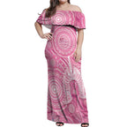 50 Years Deadly NAIDOC Week 2026 Personalised Off Shoulder Maxi Dress Dhari Pink Indigenous Art
