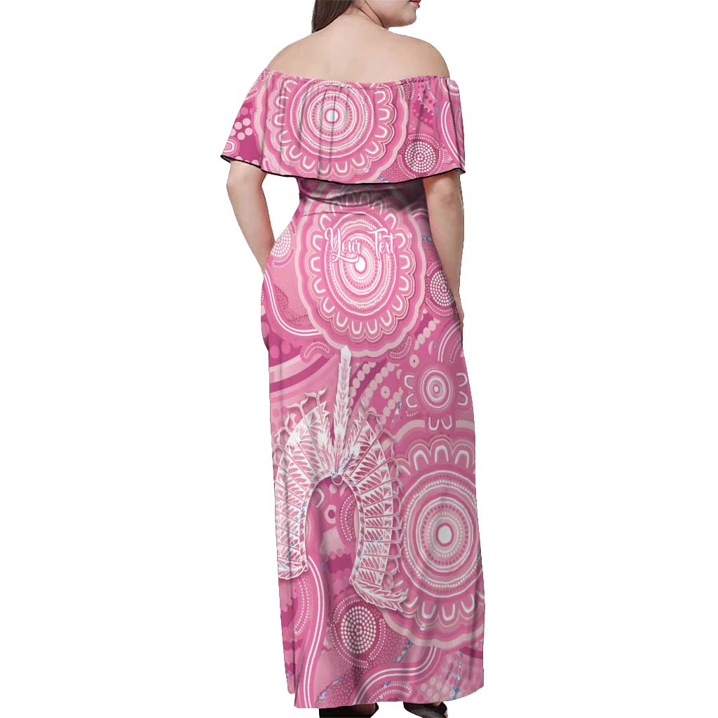 50 Years Deadly NAIDOC Week 2026 Personalised Off Shoulder Maxi Dress Dhari Pink Indigenous Art