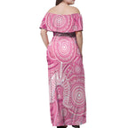 50 Years Deadly NAIDOC Week 2026 Personalised Off Shoulder Maxi Dress Dhari Pink Indigenous Art