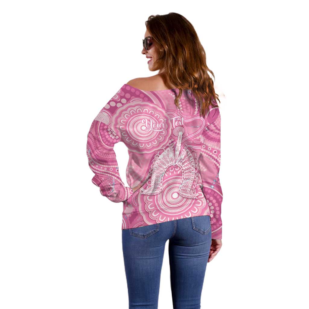 50 Years Deadly NAIDOC Week 2026 Personalised Off Shoulder Sweater Dhari Pink Indigenous Art