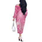 50 Years Deadly NAIDOC Week 2026 Personalised Off The Shoulder Long Sleeve Dress Dhari Pink Indigenous Art